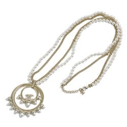 Chanel Coco Mark Long Pearl Necklace Gold A22C