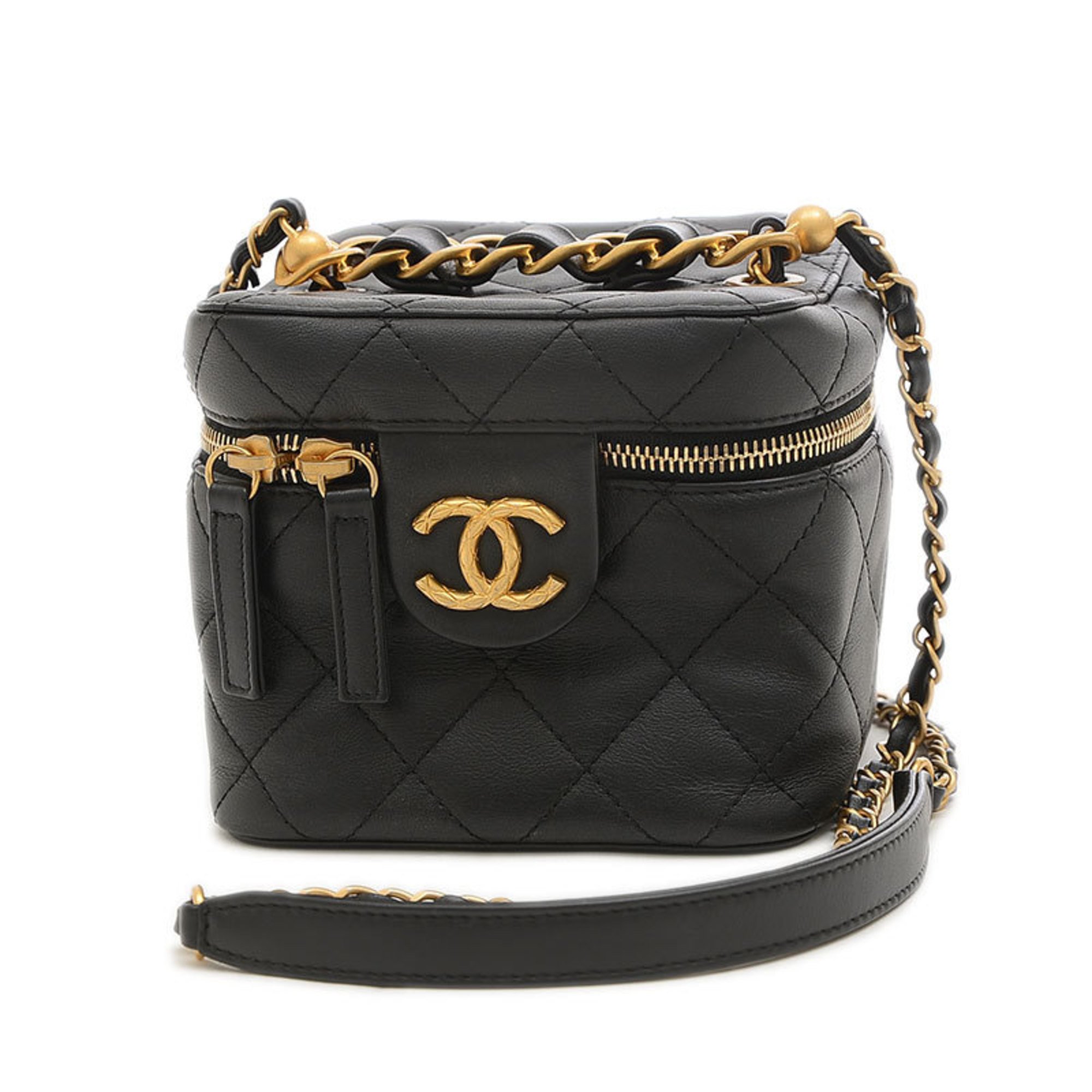 Chanel Matelasse Small Vanity Chain Shoulder Bag Calf Black AS3228