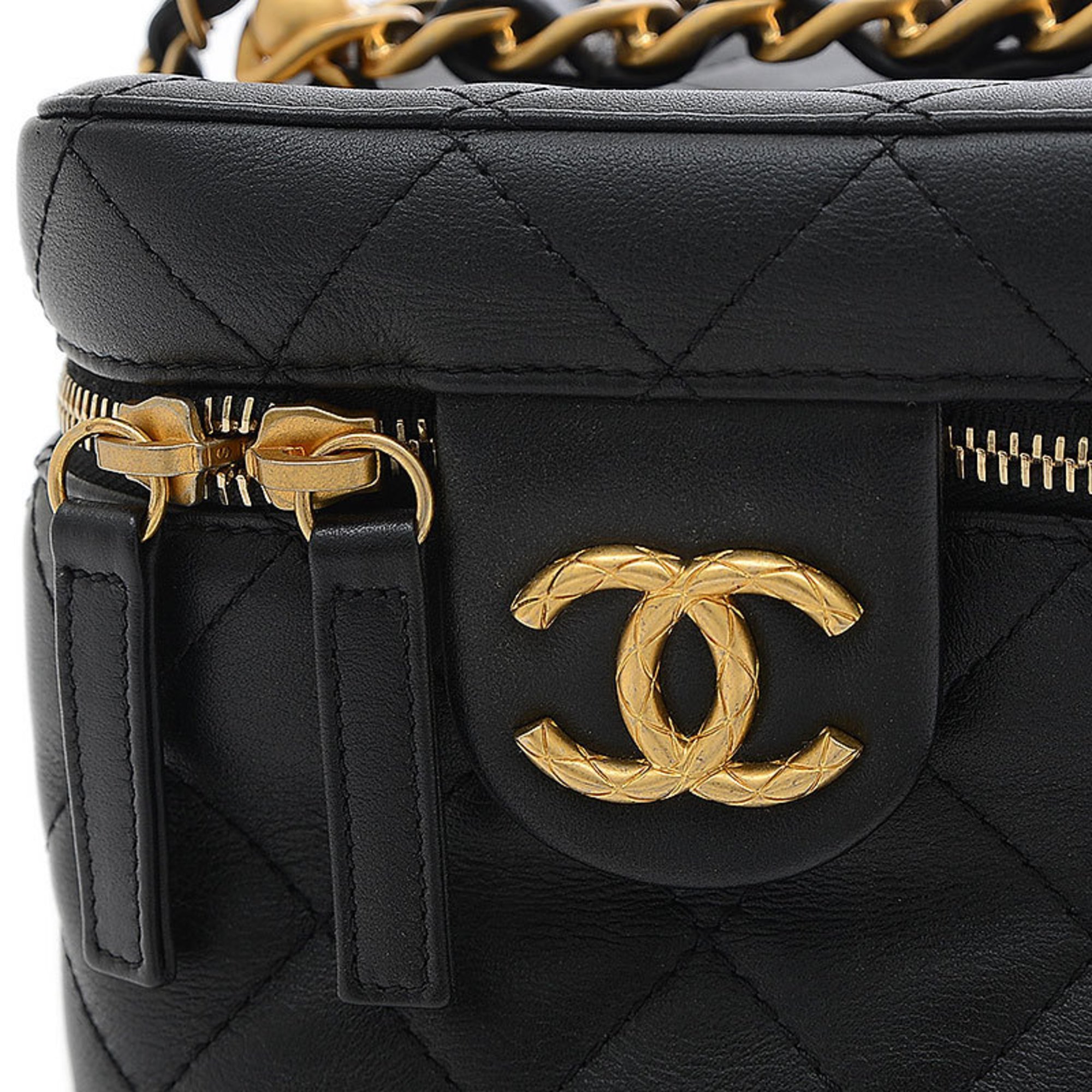 Chanel Matelasse Small Vanity Chain Shoulder Bag Calf Black AS3228