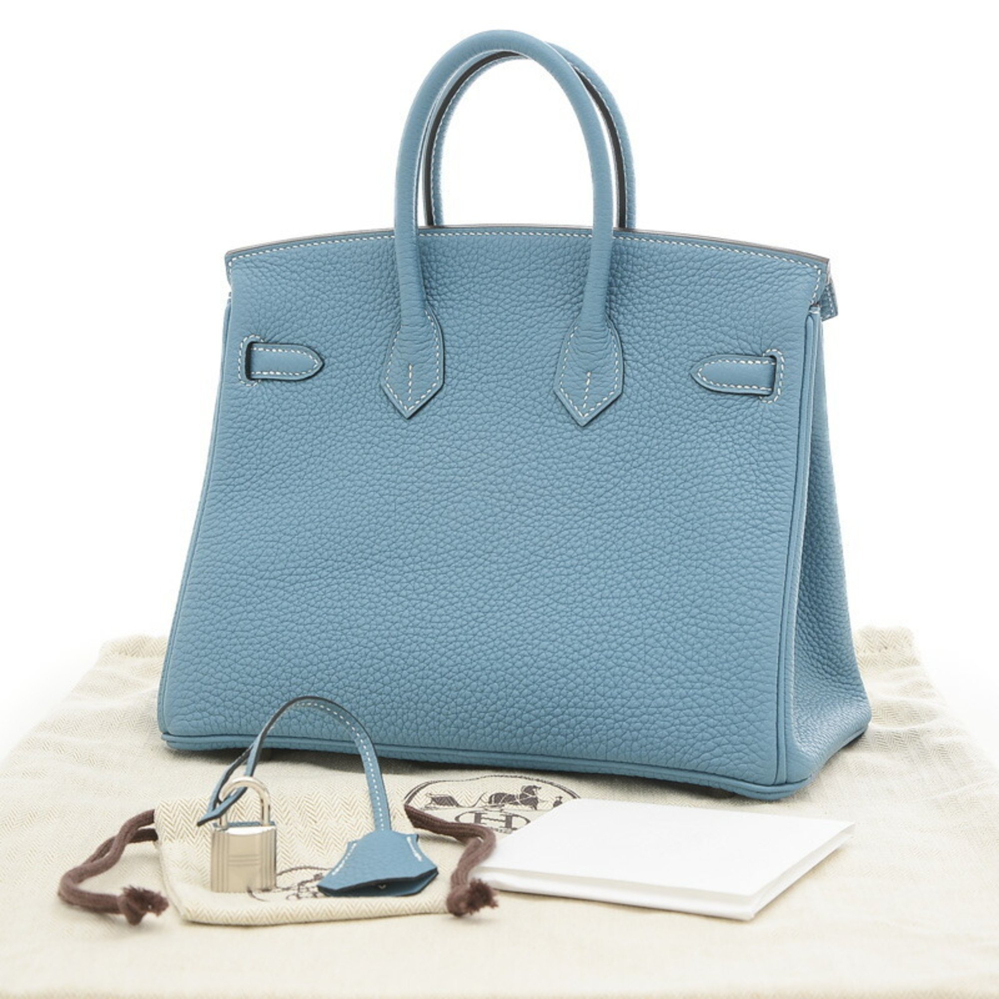 Hermes Birkin 25 Handbag Togo New Blue Jean W Engraved