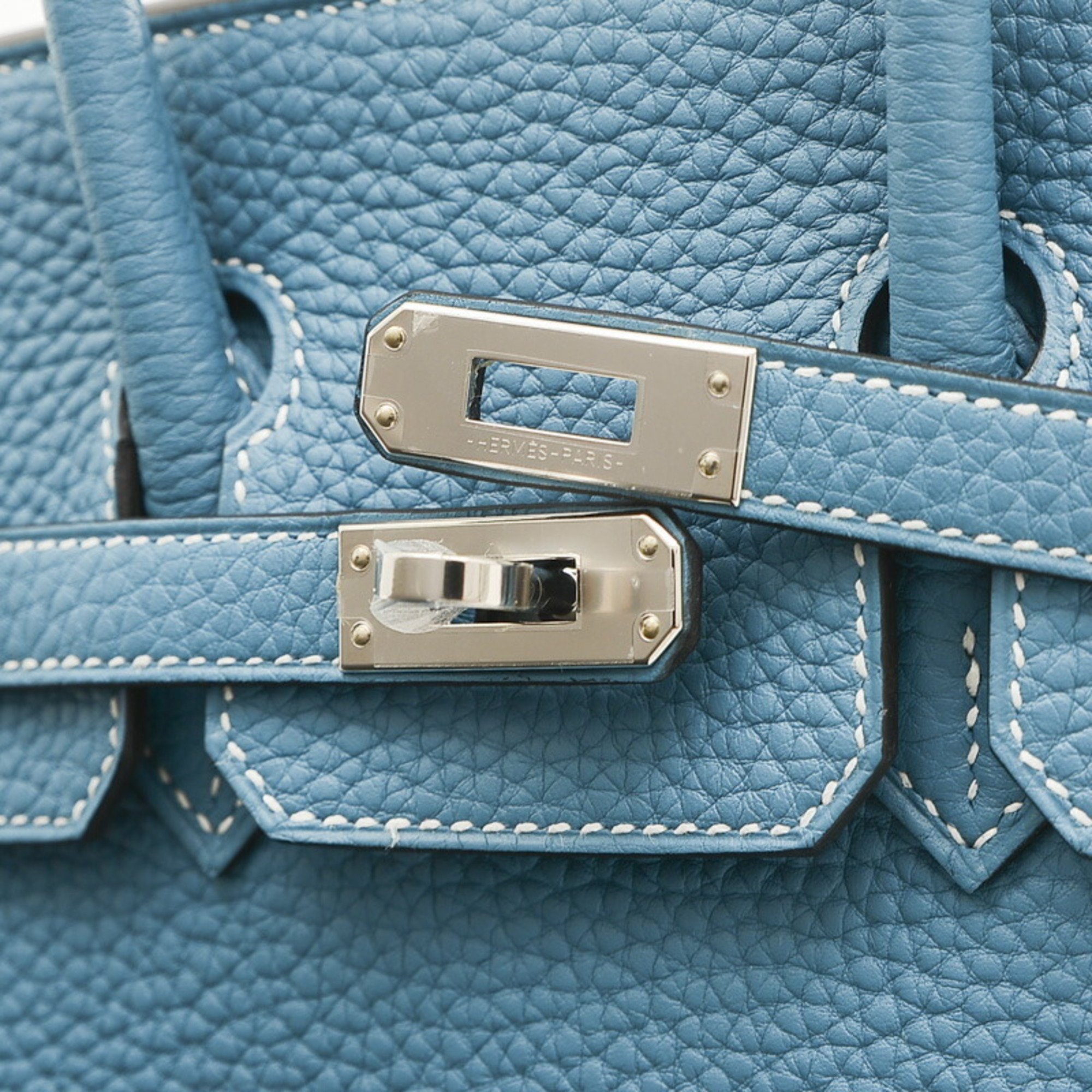 Hermes Birkin 25 Handbag Togo New Blue Jean W Engraved