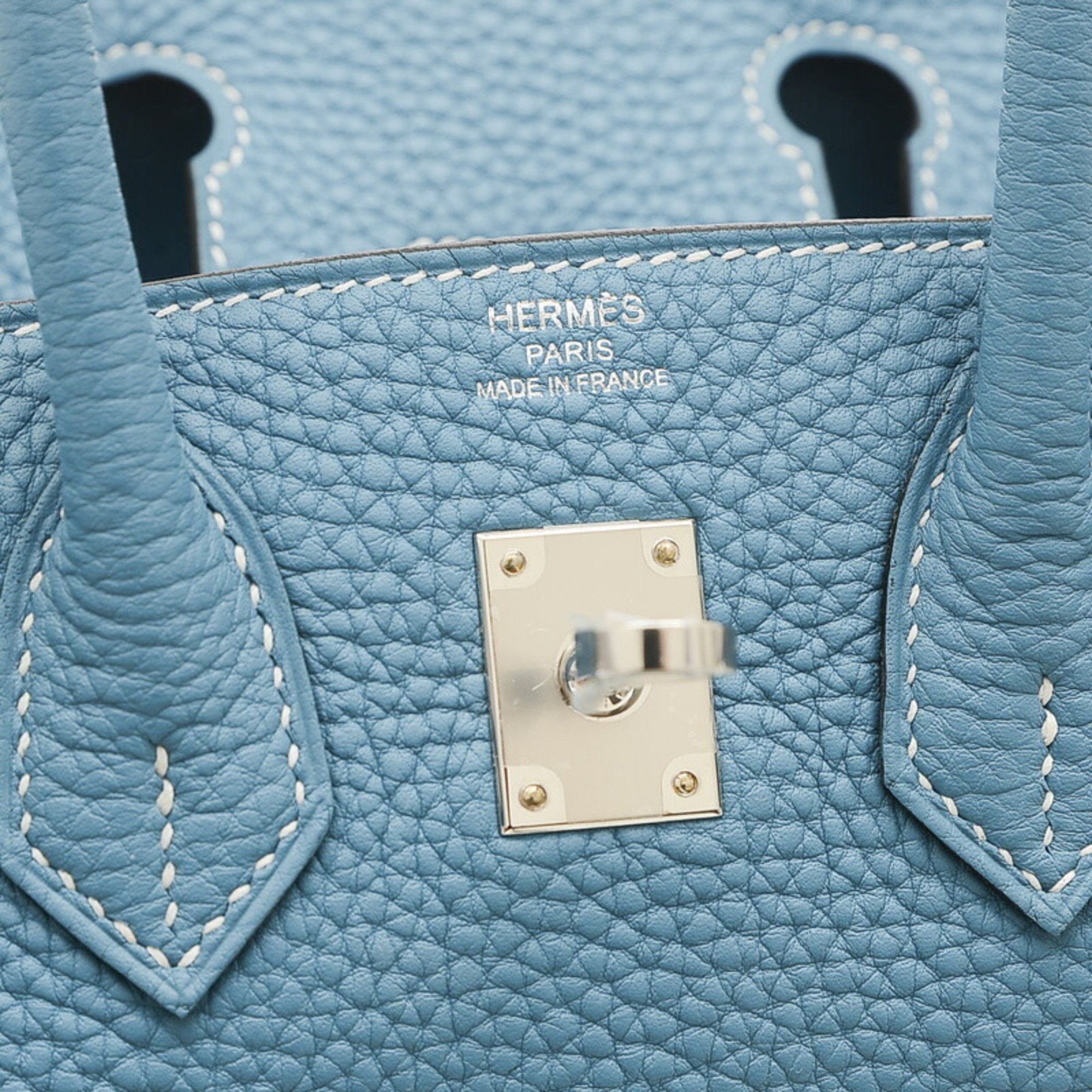 Hermes Birkin 25 Handbag Togo New Blue Jean W Engraved