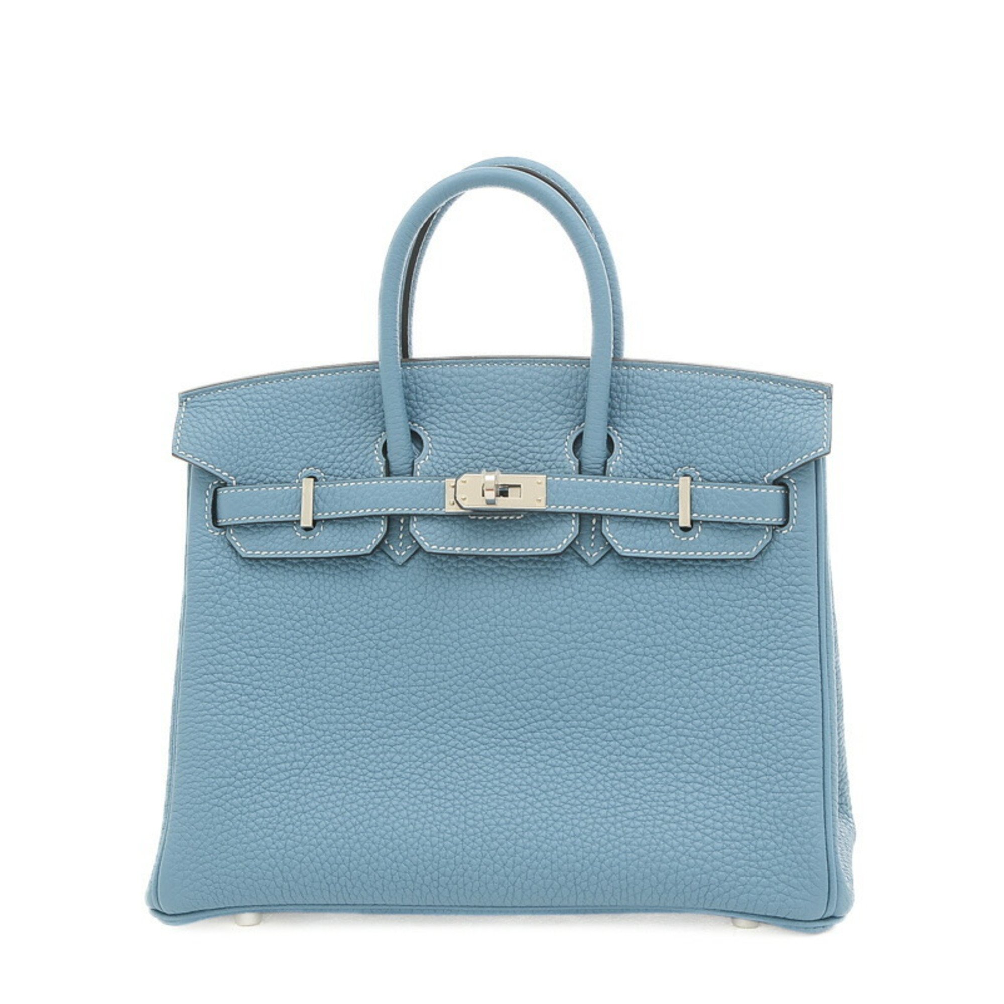 Hermes Birkin 25 Handbag Togo New Blue Jean W Engraved