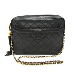 Chanel Matelasse Fringe Chain Women's Leather Shoulder Bag Black