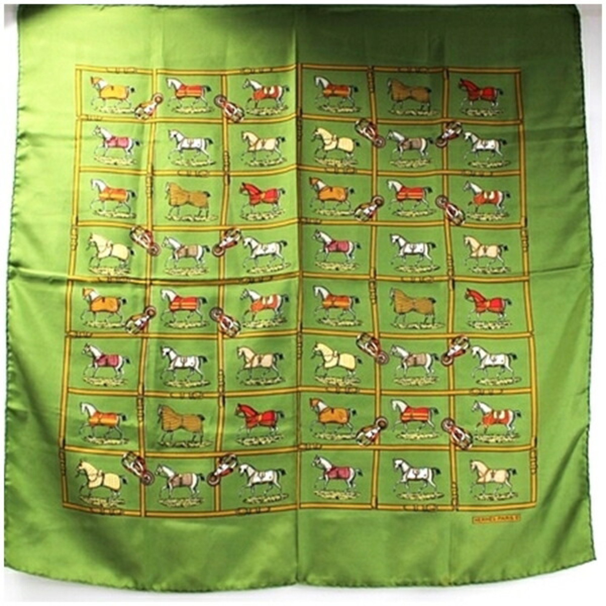 Hermes Scarf Muffler Carre 70 Horse Pattern Khaki HERMES Women's