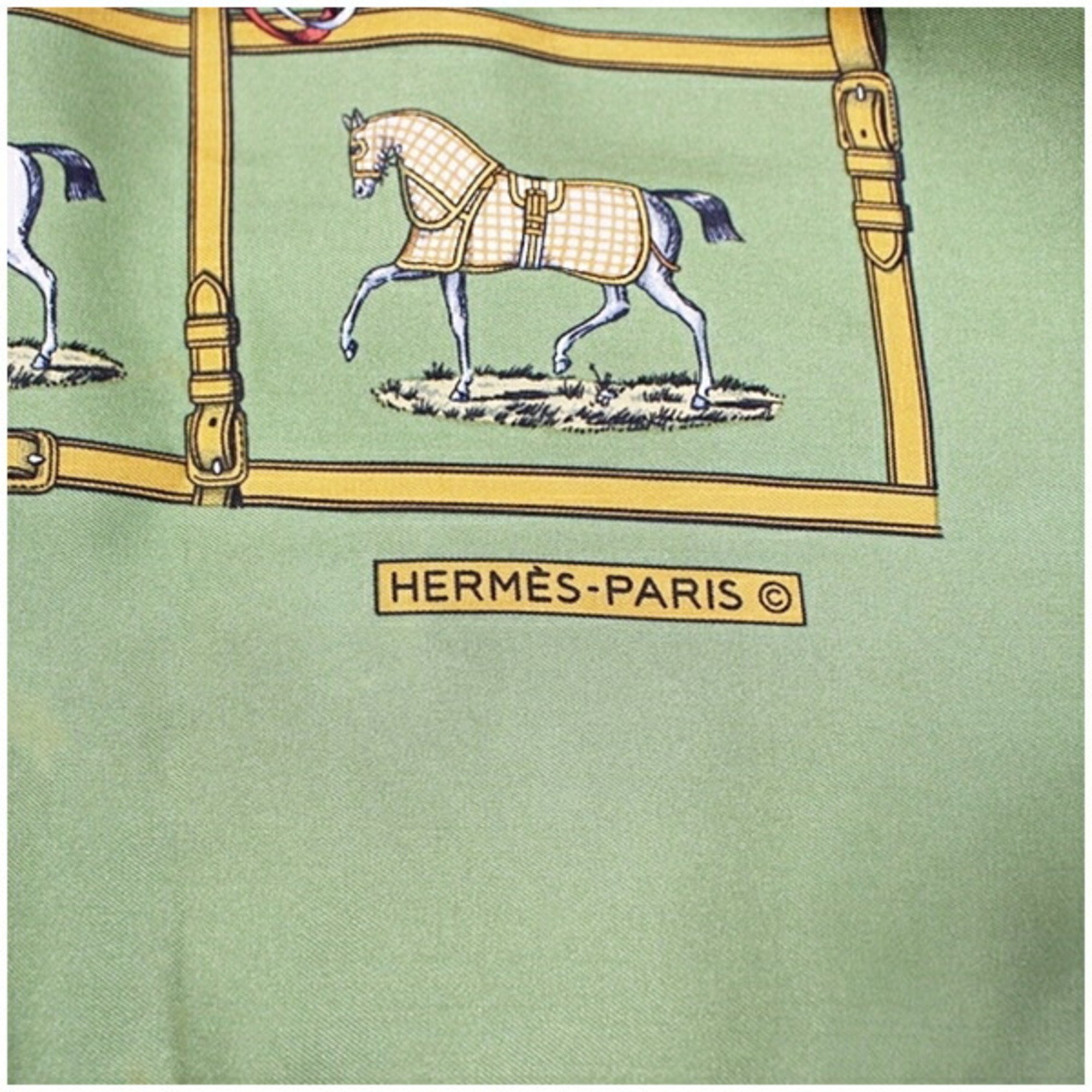 Hermes Scarf Muffler Carre 70 Horse Pattern Khaki HERMES Women's