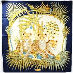 Salvatore Ferragamo Silk Scarf Navy Tiger Leopard Print SALVATORE FERRAGAMO Women's