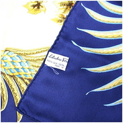 Salvatore Ferragamo Silk Scarf Navy Tiger Leopard Print SALVATORE FERRAGAMO Women's