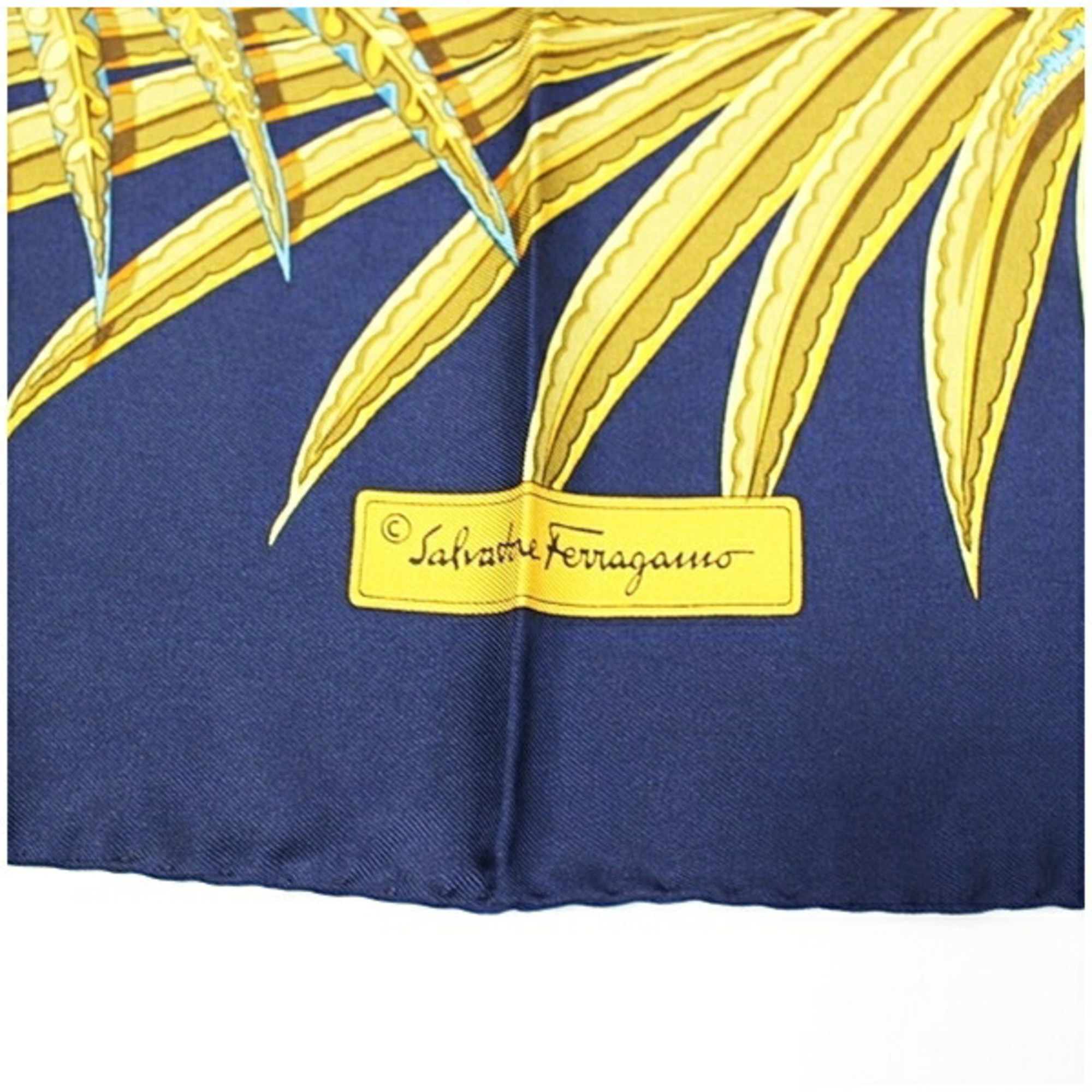 Salvatore Ferragamo Silk Scarf Navy Tiger Leopard Print SALVATORE FERRAGAMO Women's