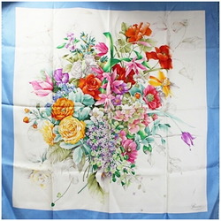 GUCCI Silk Scarf Light Blue Floral Pattern Women's