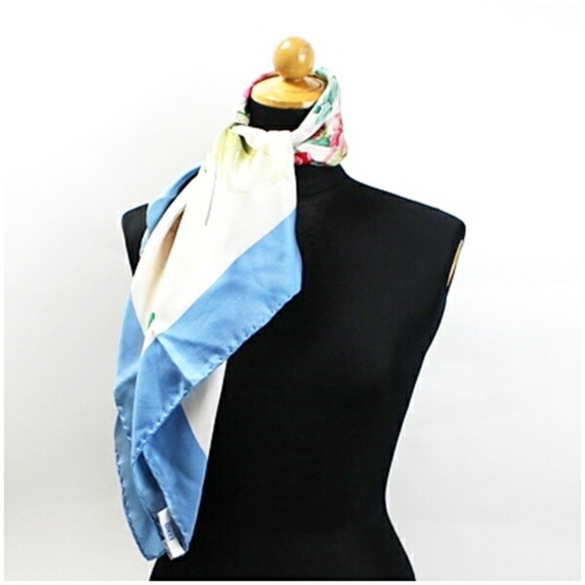 GUCCI Silk Scarf Light Blue Floral Pattern Women's