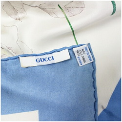 GUCCI Silk Scarf Light Blue Floral Pattern Women's