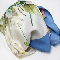 GUCCI Silk Scarf Light Blue Floral Pattern Women's