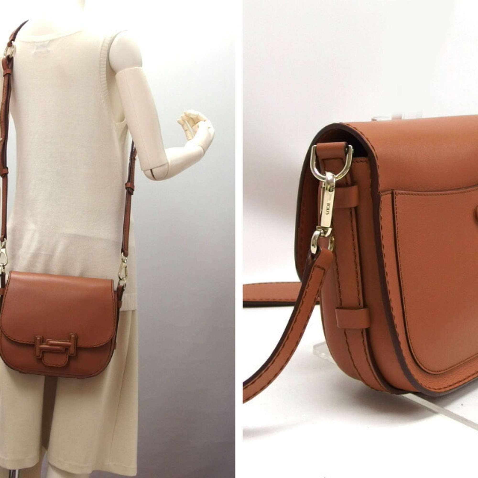 Tod's Double T Shoulder Bag Leather Brown