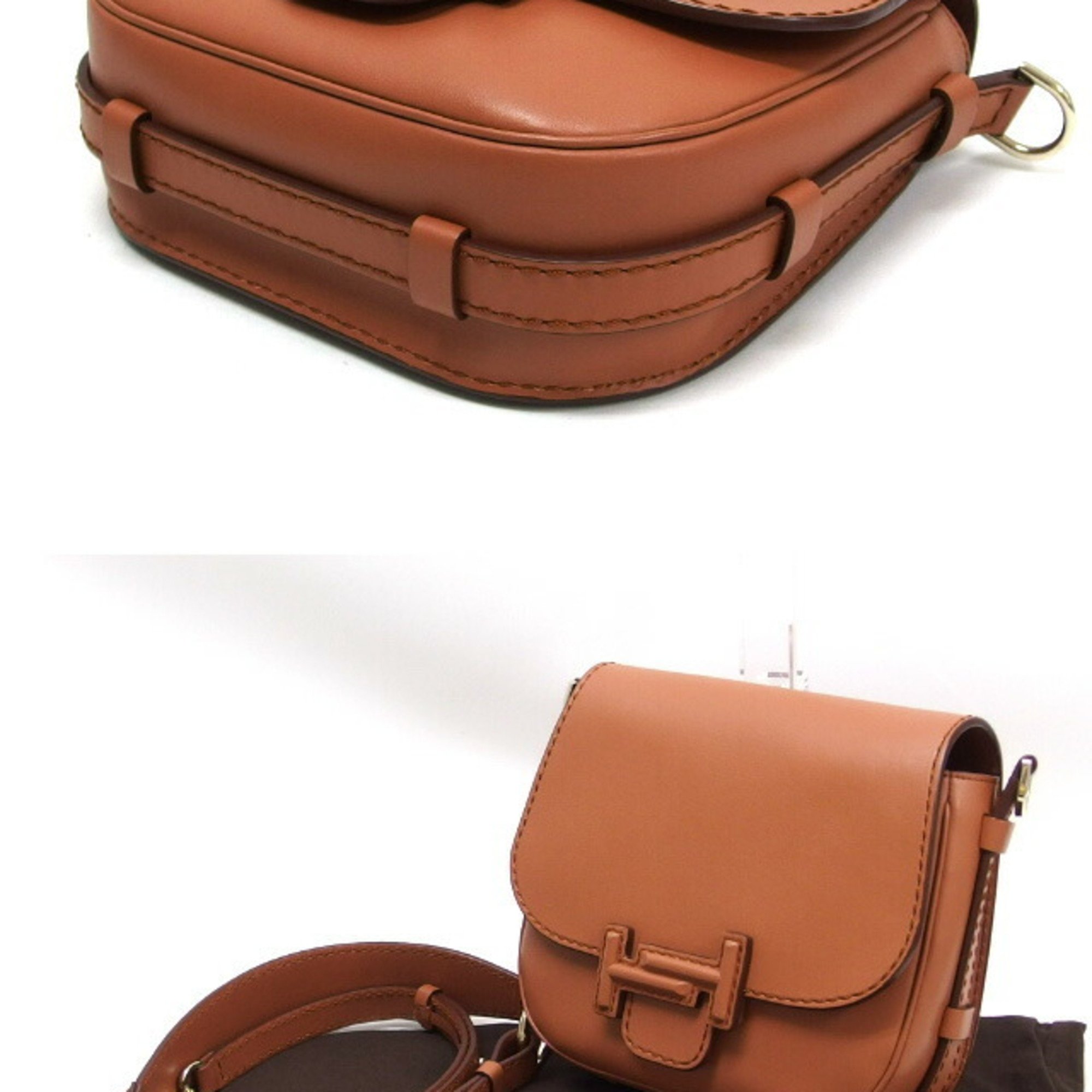 Tod's Double T Shoulder Bag Leather Brown