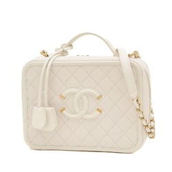 Chanel CC Filigree Matelasse Vanity Case 2Way Bag Caviar Off-White A93344