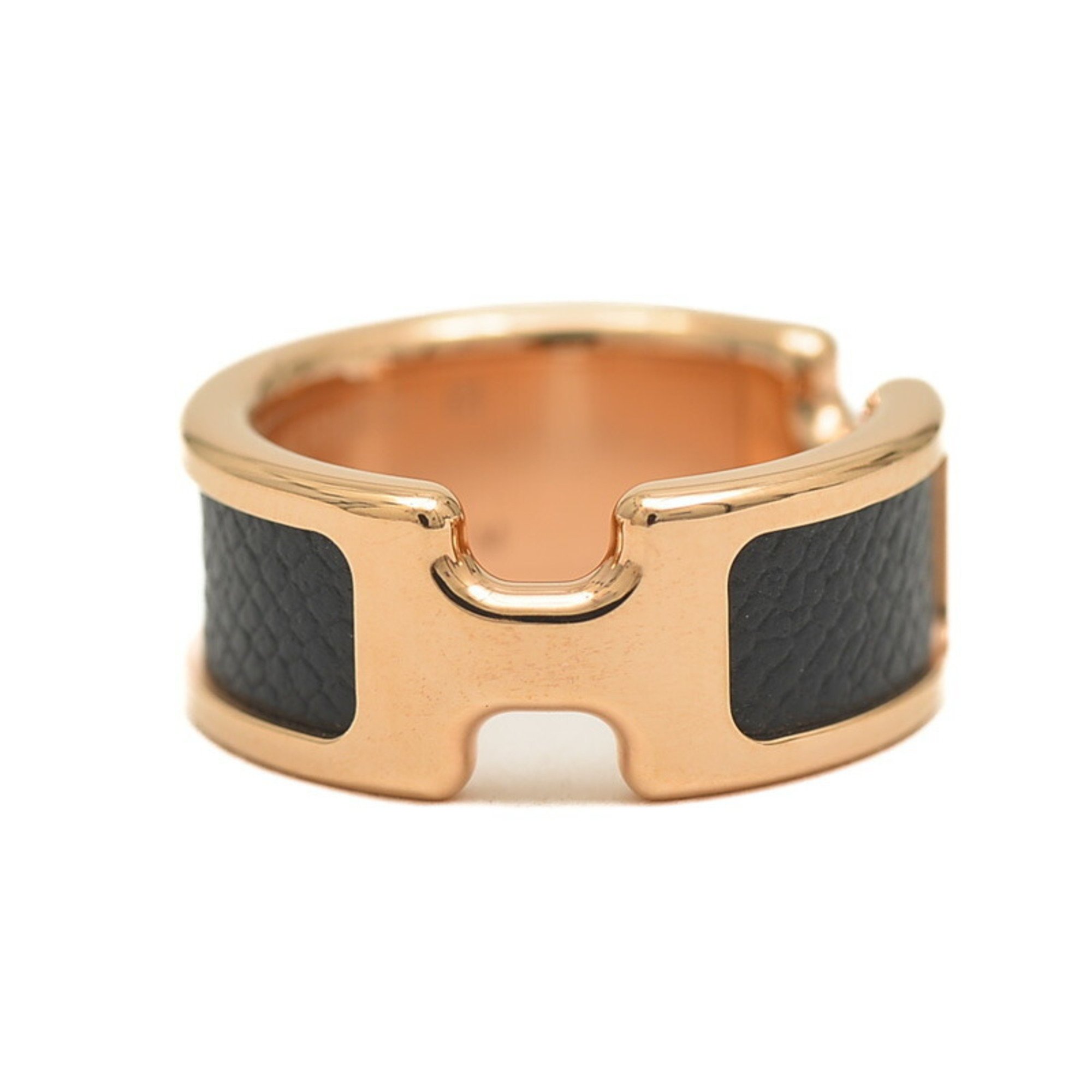 Hermes Olympe Ring Metal Leather Rose Gold Black Size M Approx.