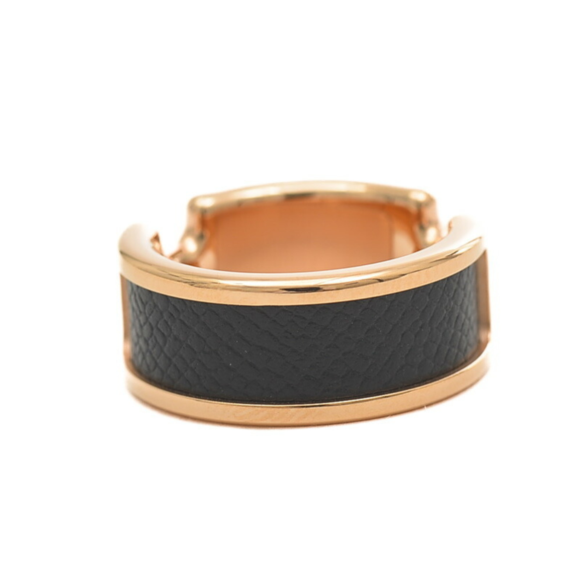 Hermes Olympe Ring Metal Leather Rose Gold Black Size M Approx.