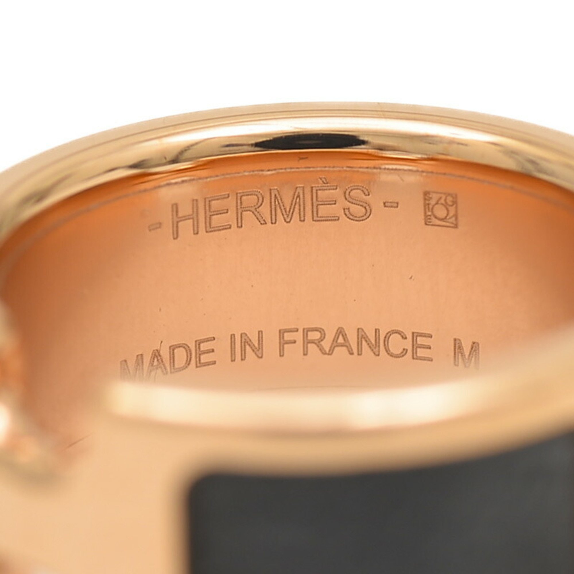 Hermes Olympe Ring Metal Leather Rose Gold Black Size M Approx.