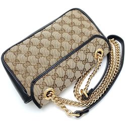 GUCCI Quilted Bag 446744 Shoulder GG Marmont Canvas x Leather Beige Black 351450