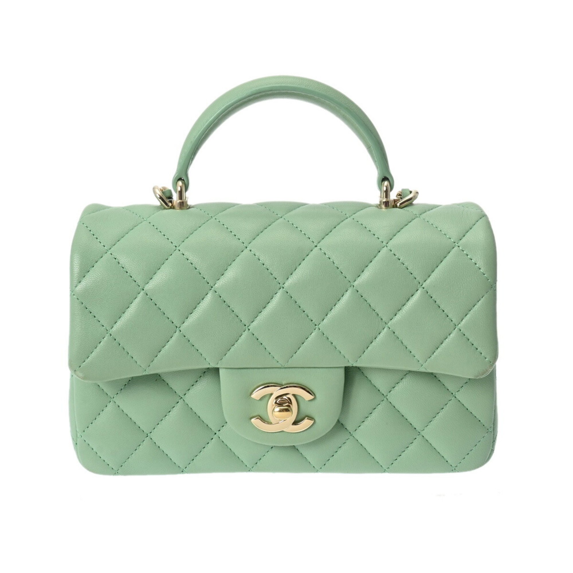 CHANEL Chanel Matelasse Flap Bag 20cm Mint Green AS2431 Women s Lambskin Shoulder eLADY Globazone