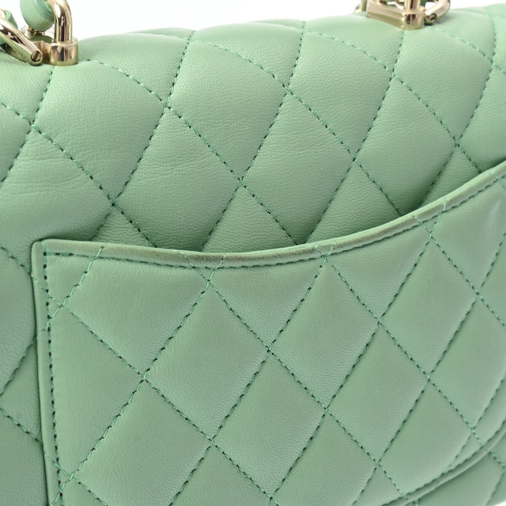 CHANEL Chanel Matelasse Flap Bag 20cm Mint Green AS2431 Women's Lambskin Shoulder