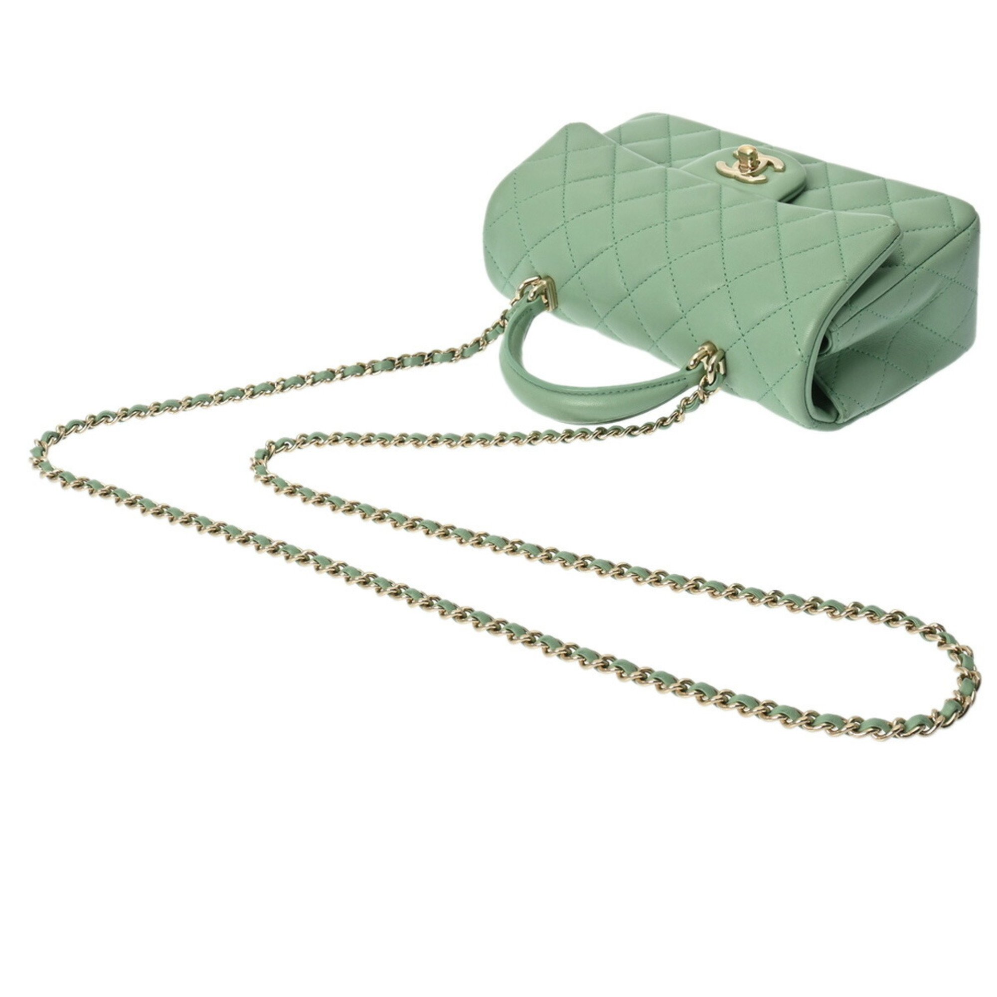 CHANEL Chanel Matelasse Flap Bag 20cm Mint Green AS2431 Women's Lambskin Shoulder