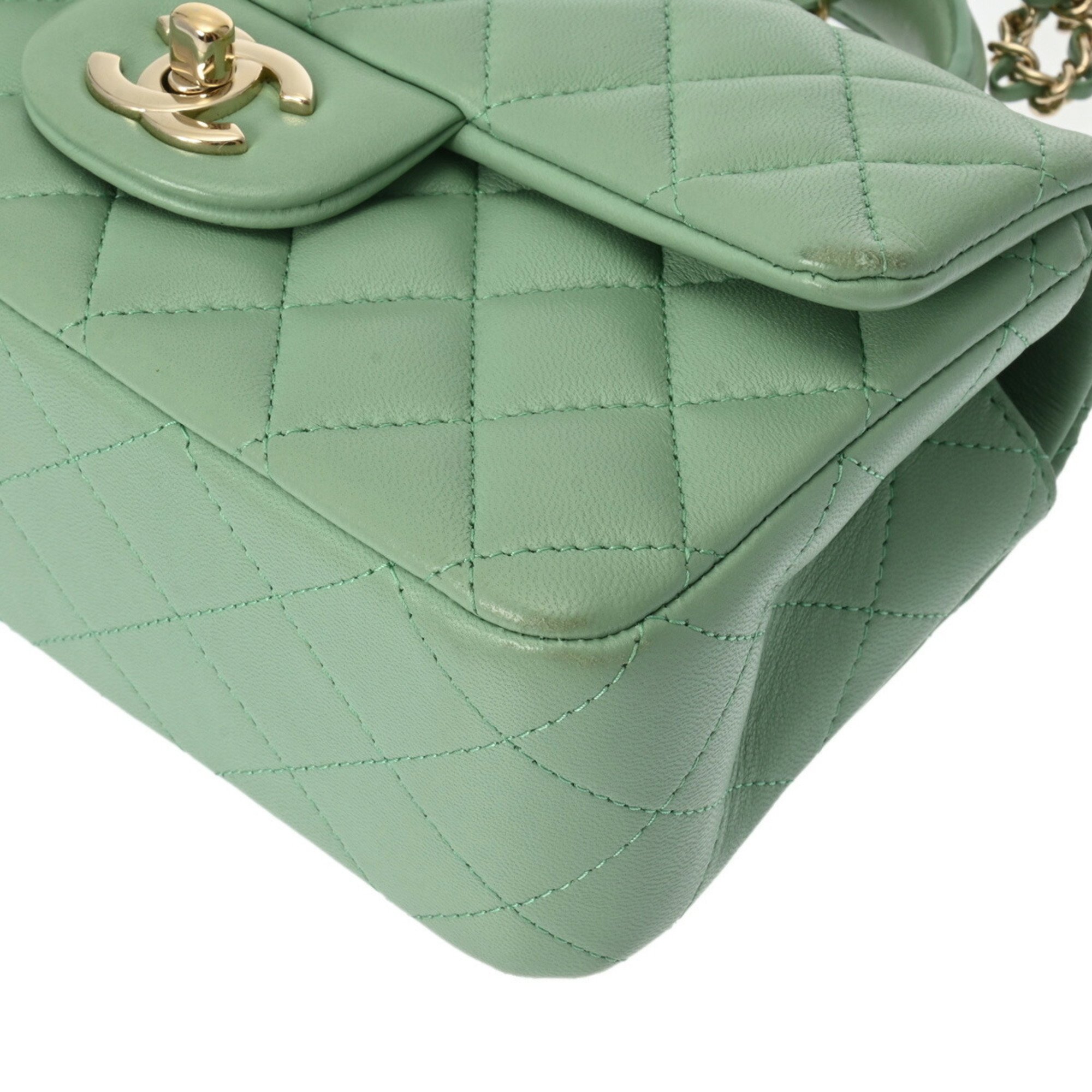 CHANEL Chanel Matelasse Flap Bag 20cm Mint Green AS2431 Women's Lambskin Shoulder