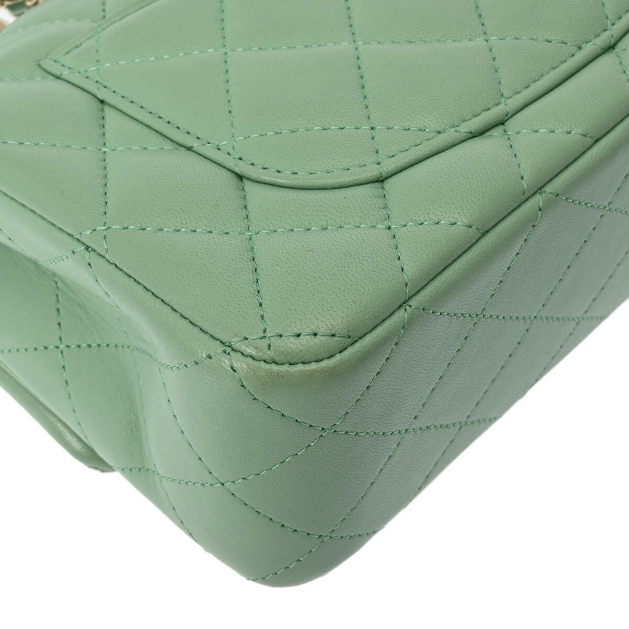 CHANEL Chanel Matelasse Flap Bag 20cm Mint Green AS2431 Women's Lambskin Shoulder