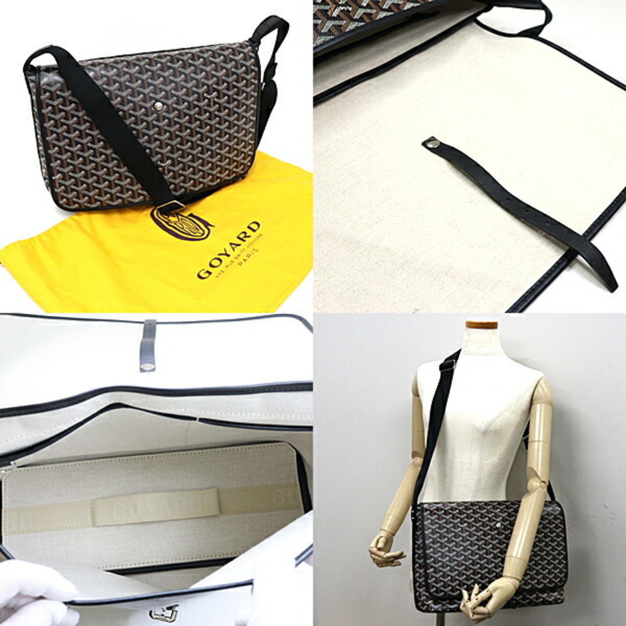 GOYARD Capesian Bag MM Shoulder Crossbody Goyardine Canvas Black