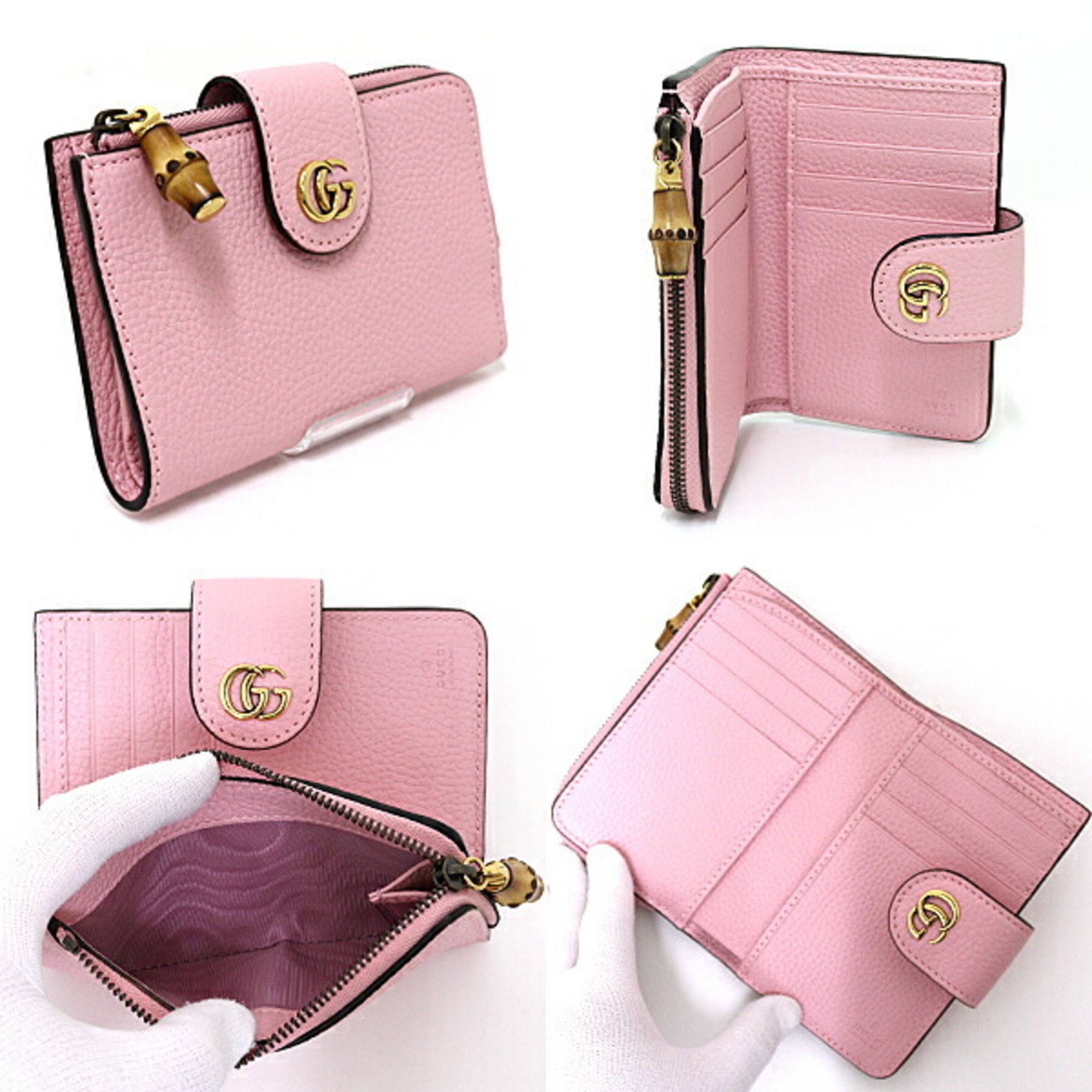 GUCCI Double G Medium Wallet with Bamboo, Bi-fold 739498 Pink