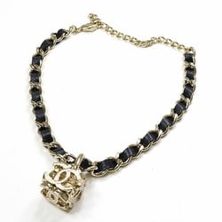 Chanel Cube Coco Mark Necklace Metal/Lambskin Champagne Gold/Black A22K