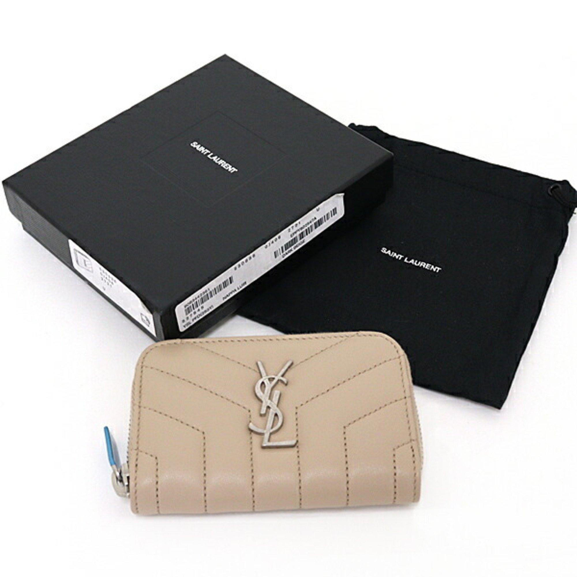 Saint Laurent SAINT LAURENT Coin & Card Wallet Purse Case 530836 Dark Beige