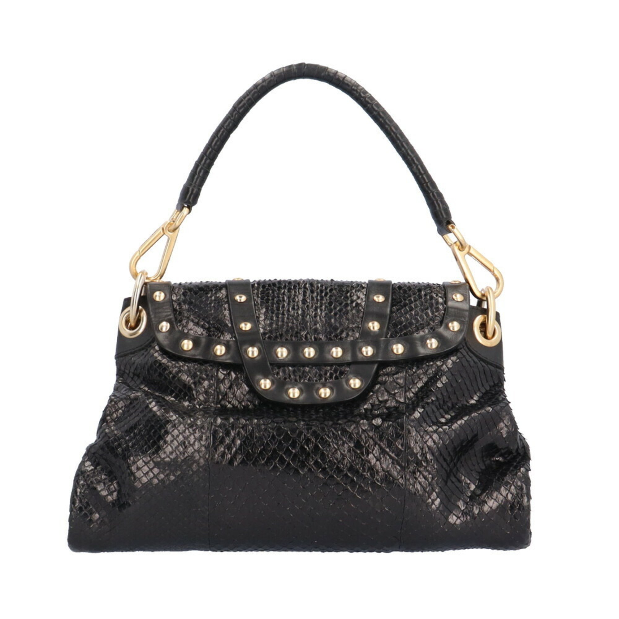 Jimmy Choo Snake Gold Studs Handbag Leather Black Women's JIMMY CHOO