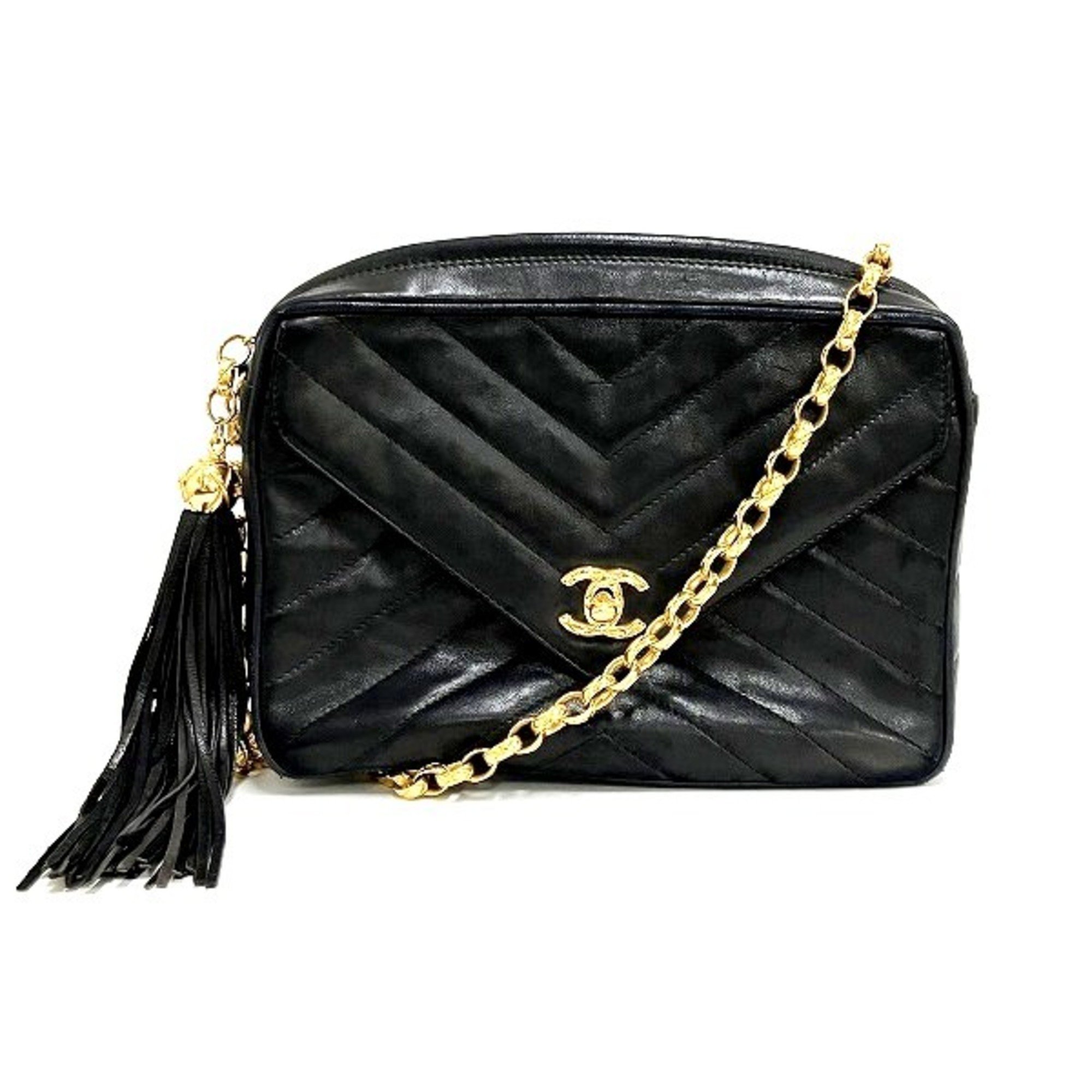 CHANEL V-stitch lambskin chain shoulder bag for women