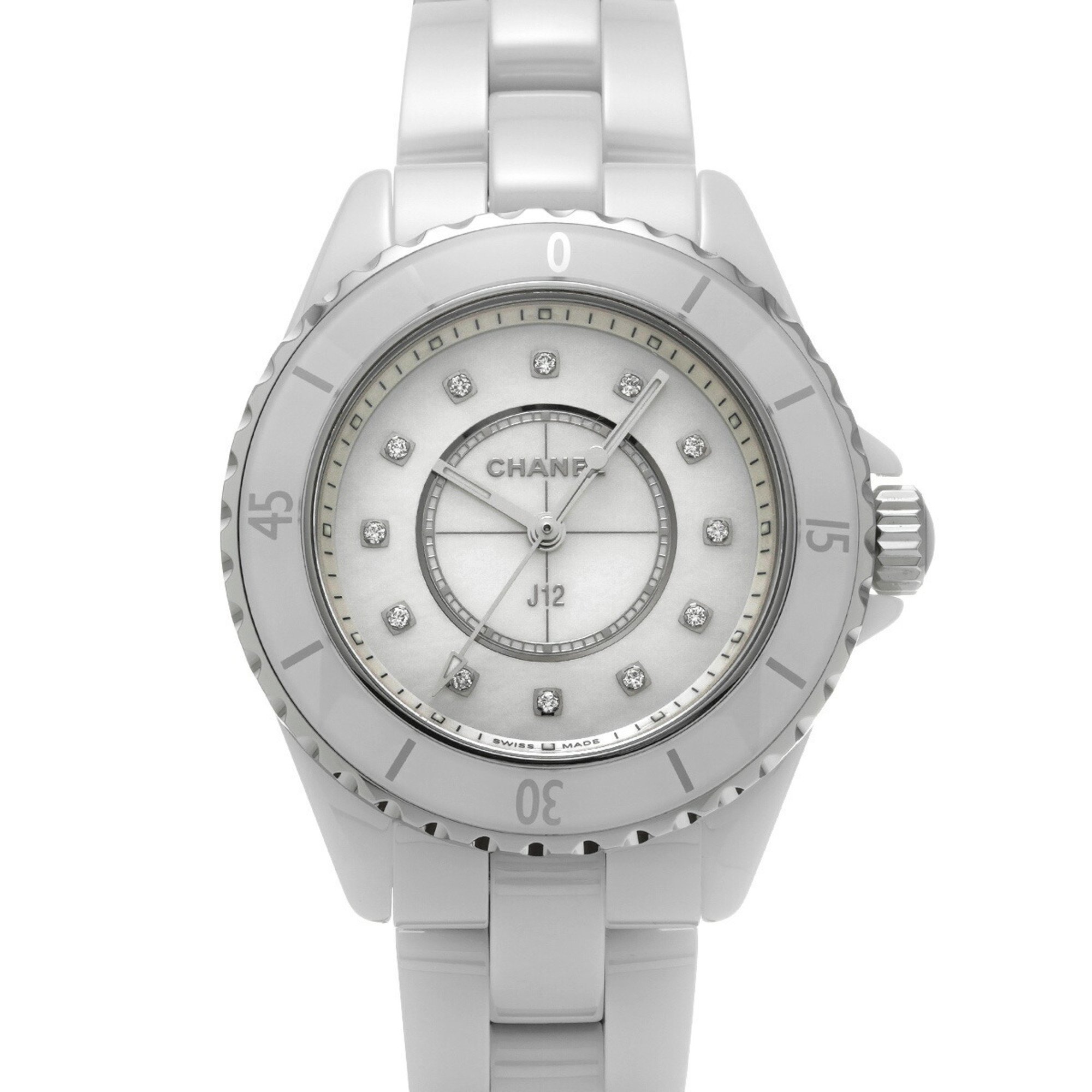 CHANEL J12 33mm 12P Diamond H5704 Women's White Ceramic/SS Wristwatch Quartz