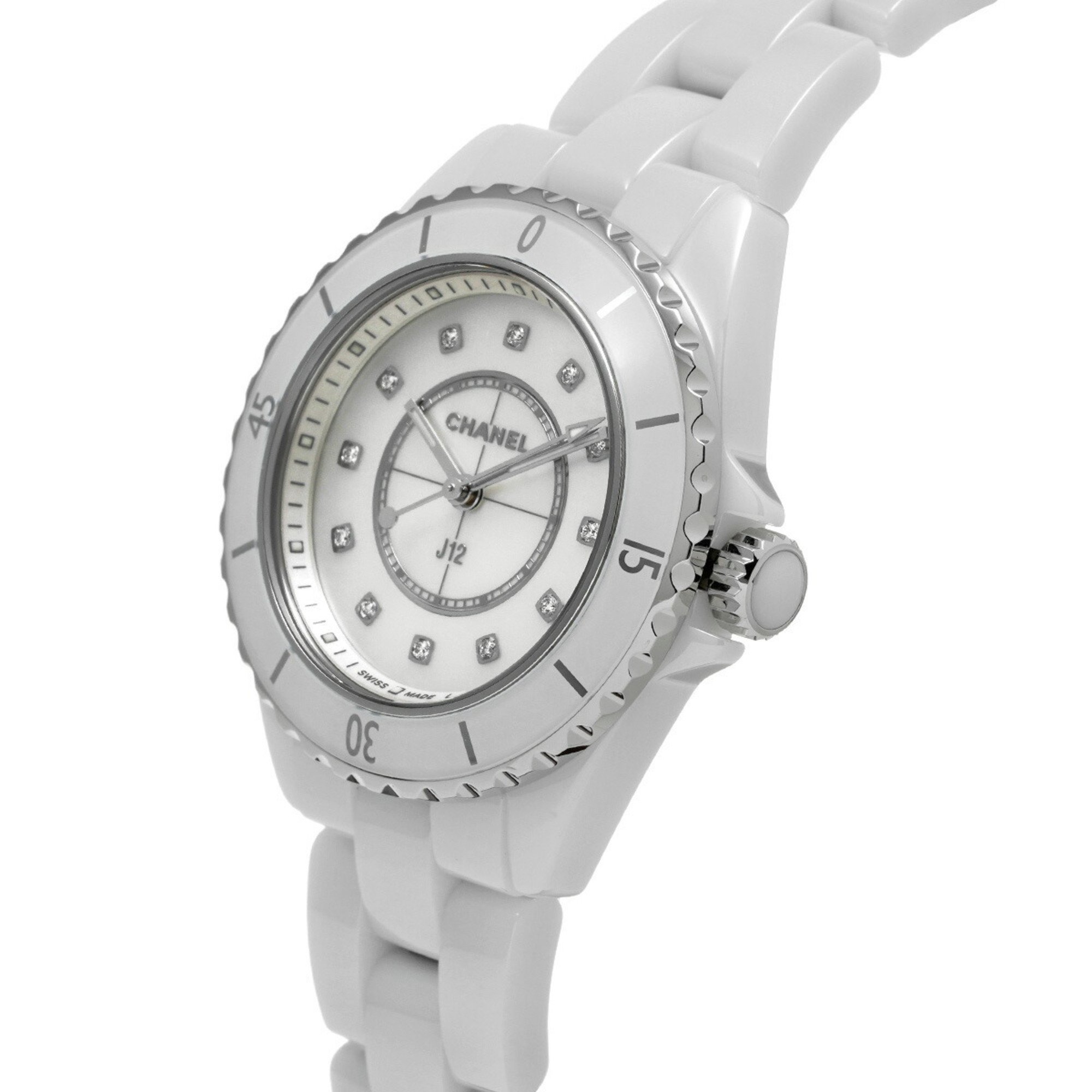 CHANEL J12 33mm 12P Diamond H5704 Women's White Ceramic/SS Wristwatch Quartz