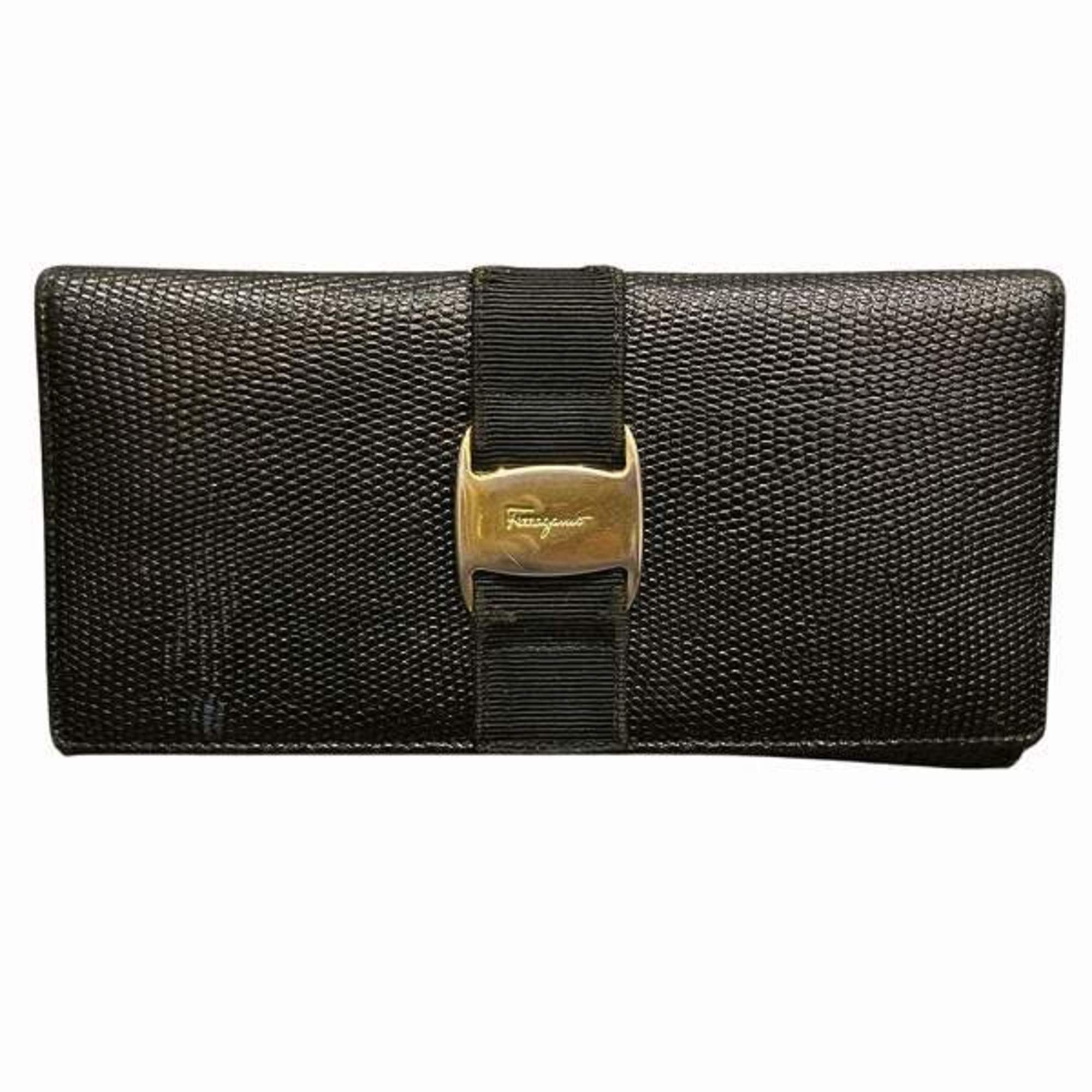 Salvatore Ferragamo Ferragamo Vara E-223059 Leather Long Wallet Bi-fold for Women