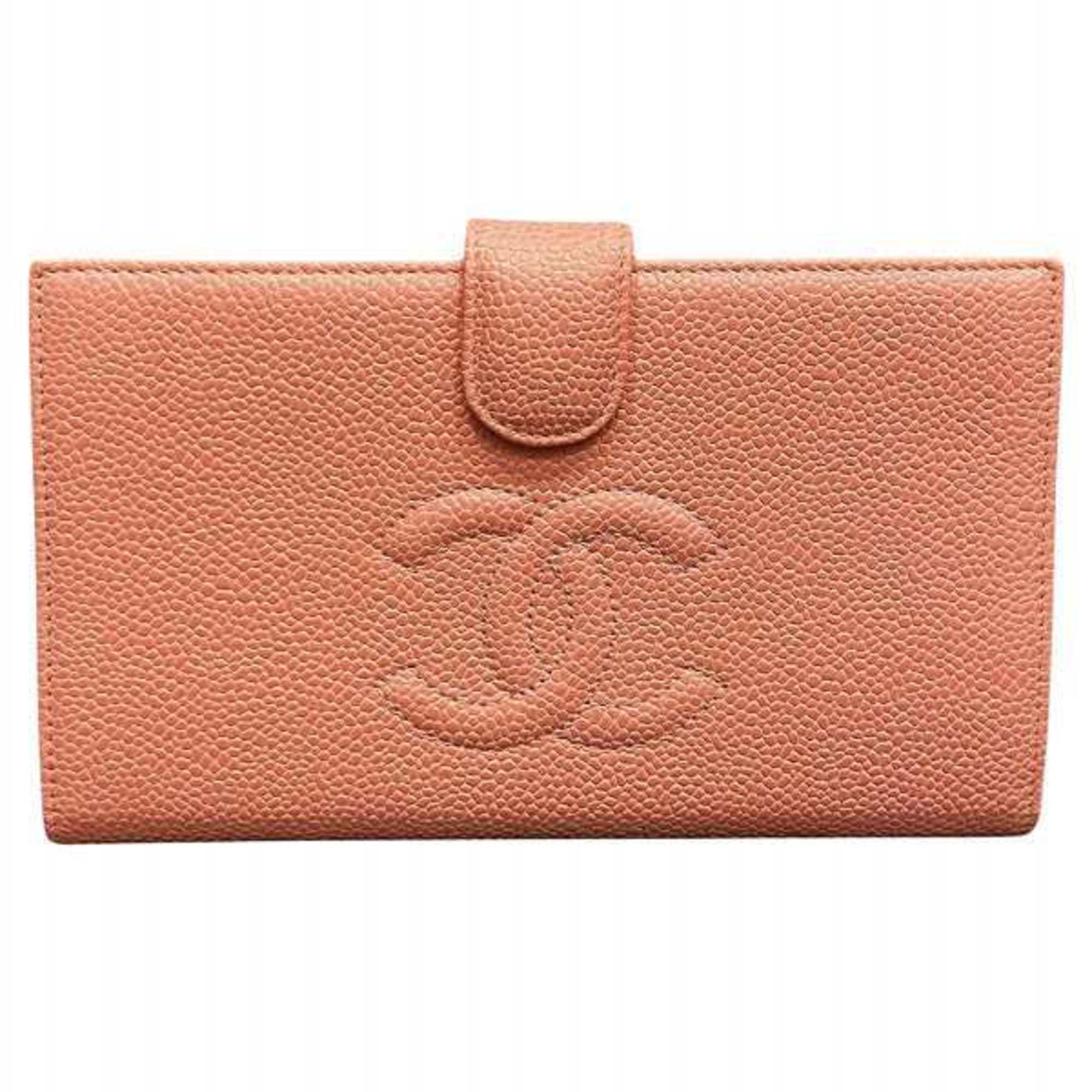 CHANEL A13498 Coco Mark Caviar Skin Long Wallet Bi-fold for Women