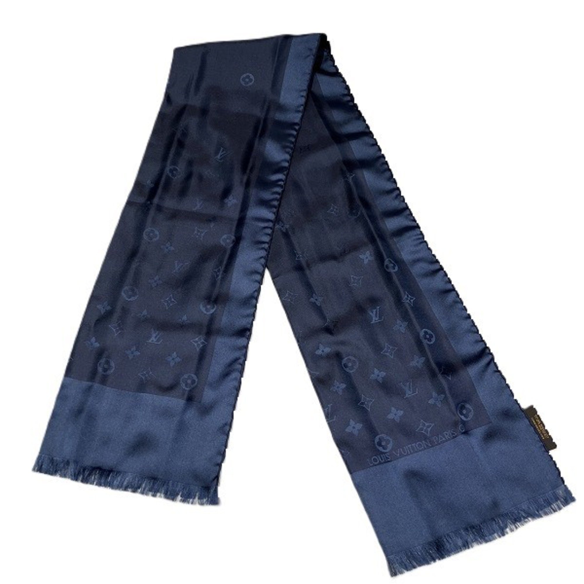 Louis Vuitton Monogram Silk Scarf Navy Accessories Women's