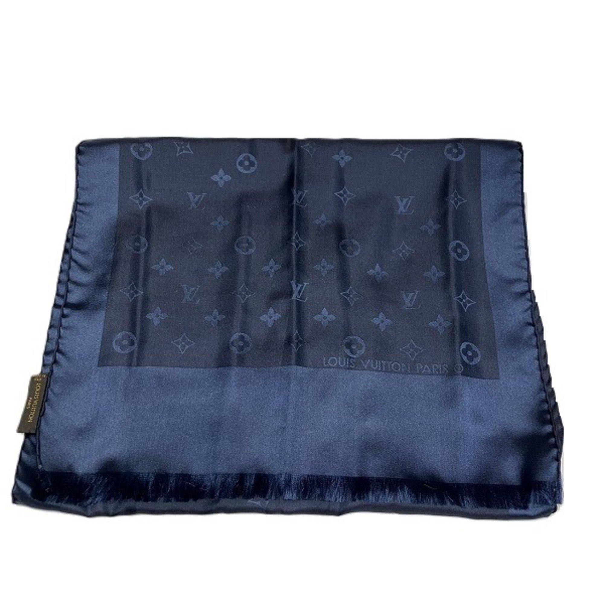 Louis Vuitton Monogram Silk Scarf Navy Accessories Women's