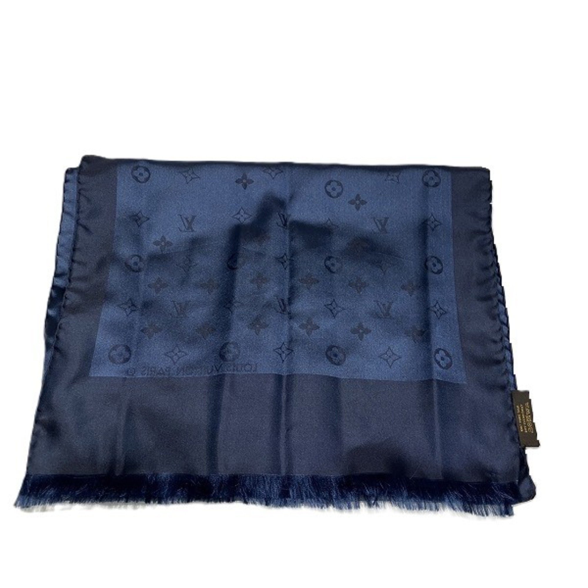 Louis Vuitton Monogram Silk Scarf Navy Accessories Women's