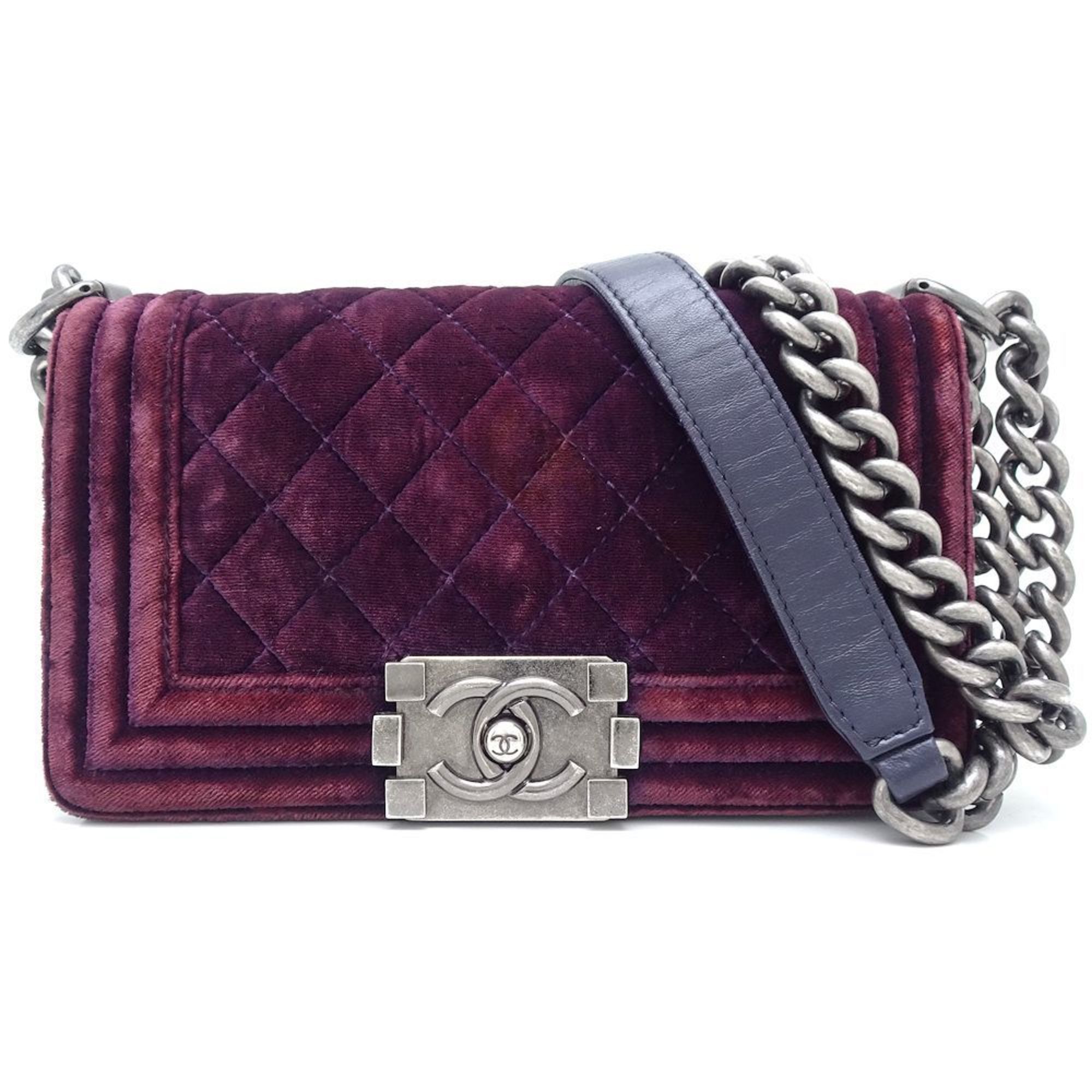 CHANEL Boy Chanel Shoulder Bag Velour Bordeaux 351489