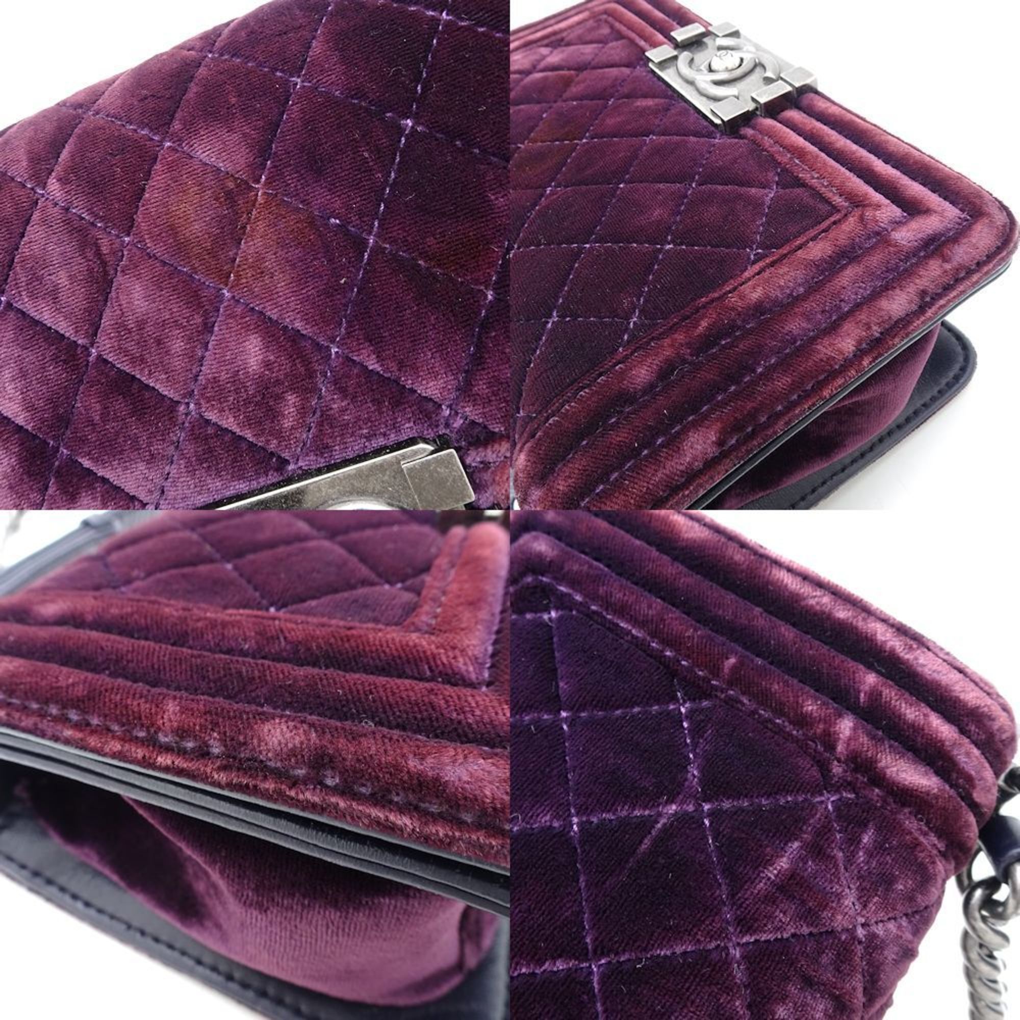 CHANEL Boy Chanel Shoulder Bag Velour Bordeaux 351489