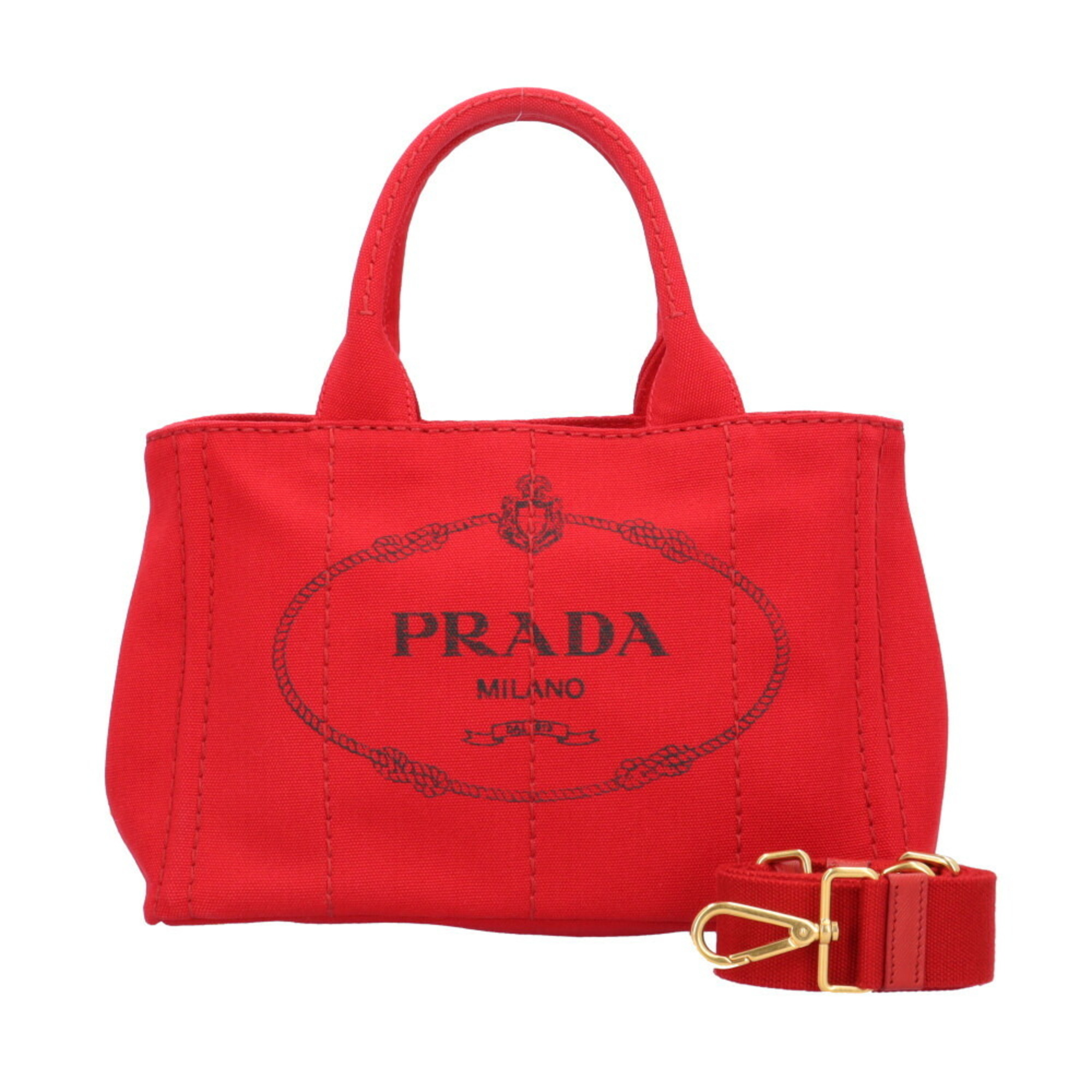 Prada Canapa Tote SS Shoulder Bag Canvas Red Women's PRADA 2way