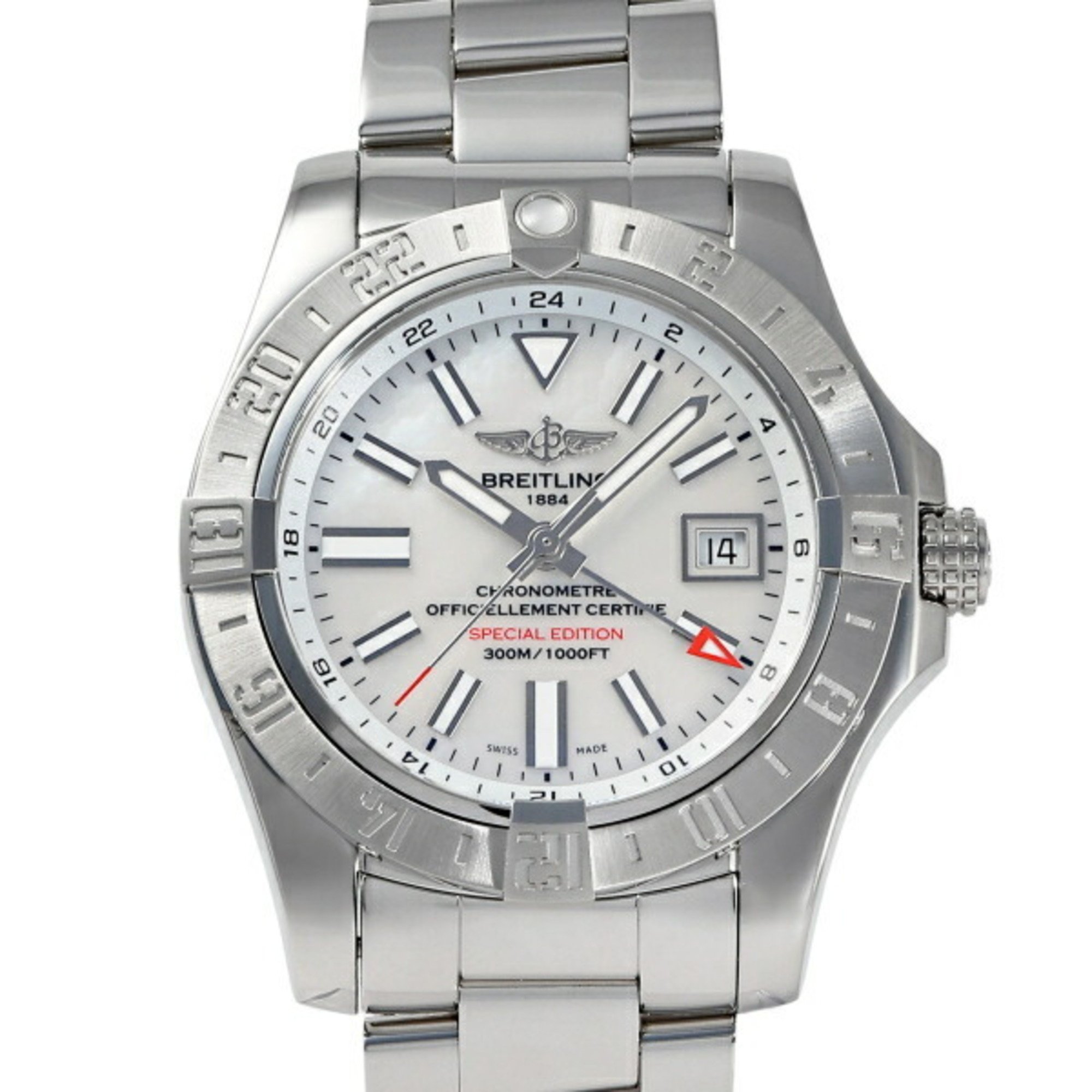 BREITLING Avenger II GMT Mother of Pearl Limited Edition A3239011 A809 White Dial Men's Watch