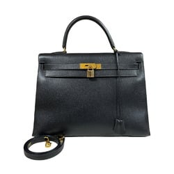 Hermes Kelly 35 Outer Stitched Shoulder Bag Leather Black Women's HERMES Handbag