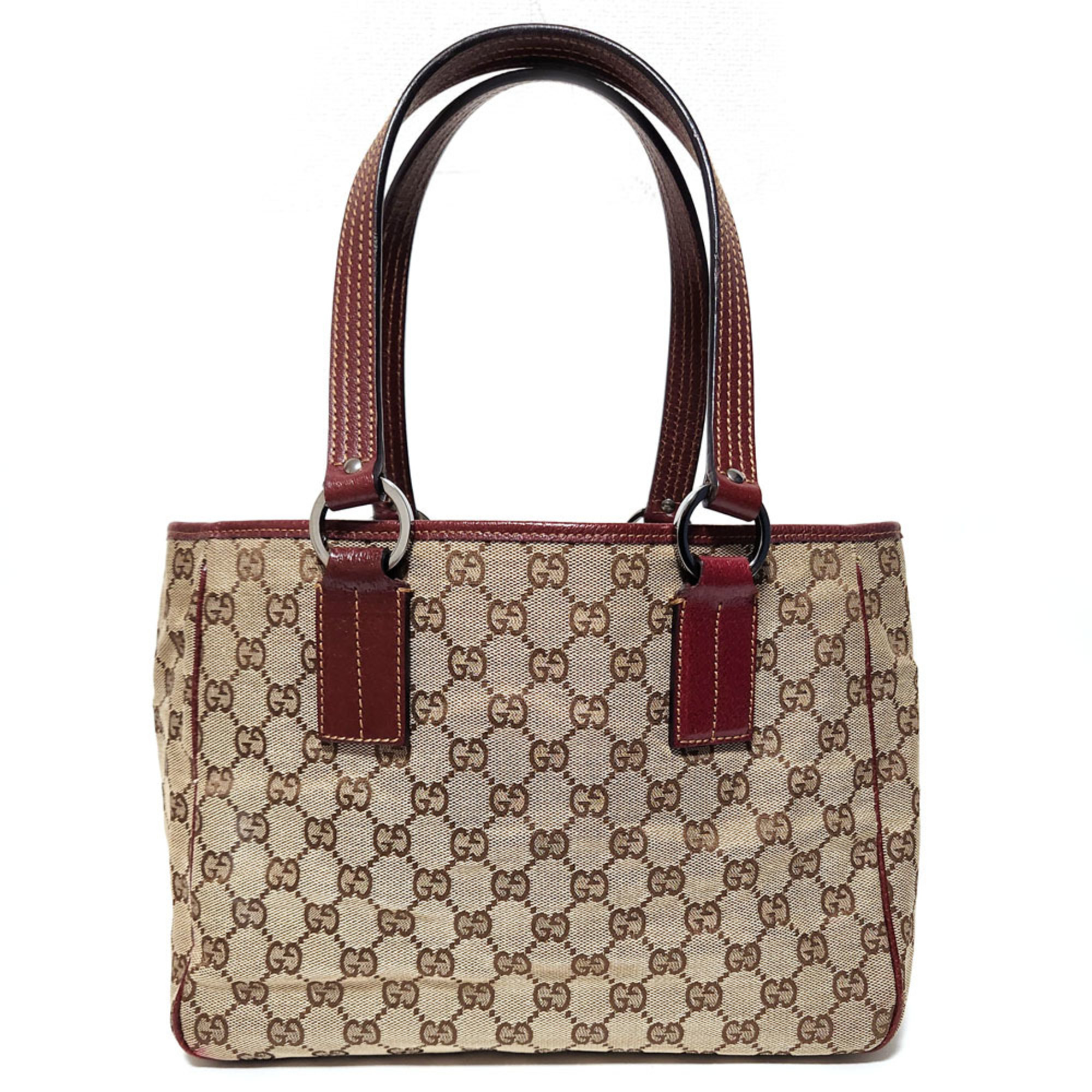 Gucci GG Canvas Tote Bag 113019 Beige Red Leather Handbag Women's