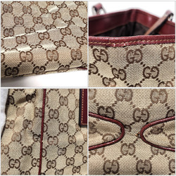 Gucci GG Canvas Tote Bag 113019 Beige Red Leather Handbag Women's