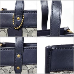 Coach COACH Signature Field Tote Bag C3282 Gray Navy Canvas Leather Handbag Women Men Unisex